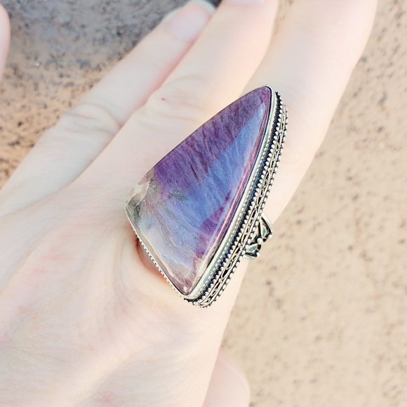 New Huge Charoite 925 Silver Statement Ring. - Picture 6 of 14